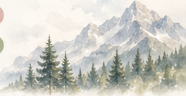 Illustrazione di montagne e boschi in stile acquerello