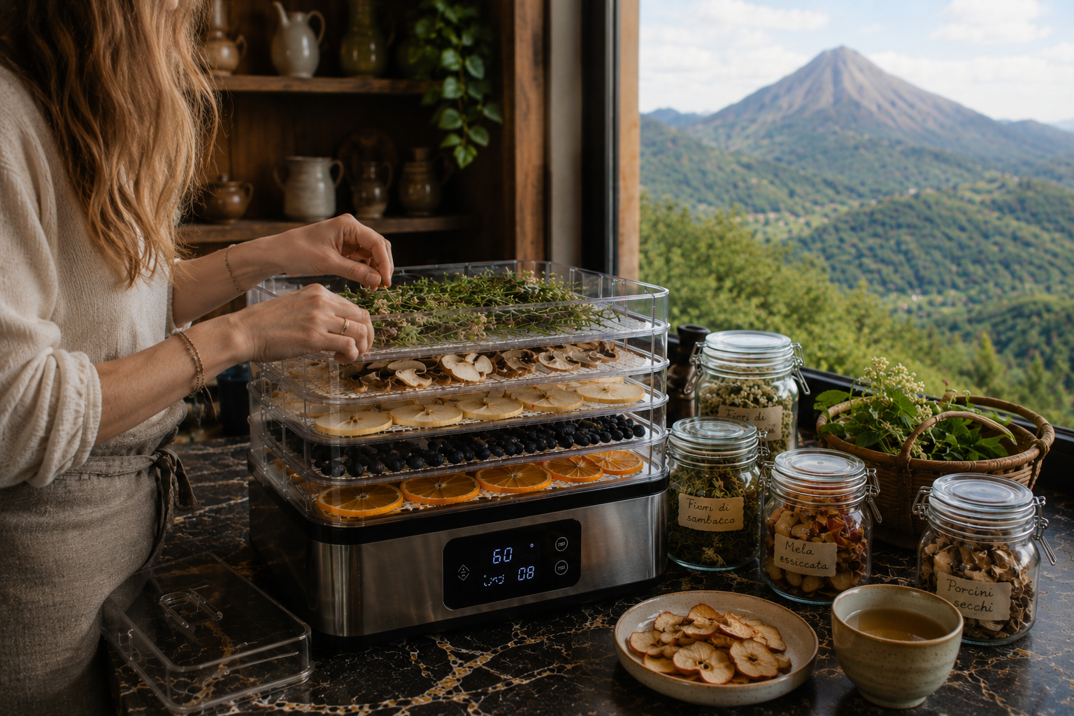 Essiccatore domestico: come lo uso nella mia cucina di montagna per erbe, frutta, funghi e tisane